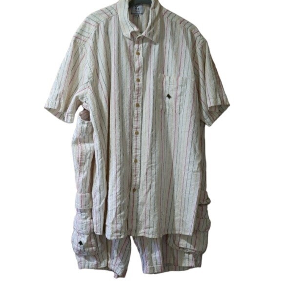 LRG Linen Short Suit Set Vintage Y2K Baggy Streetwear Hip Hop 5XL Two Piece